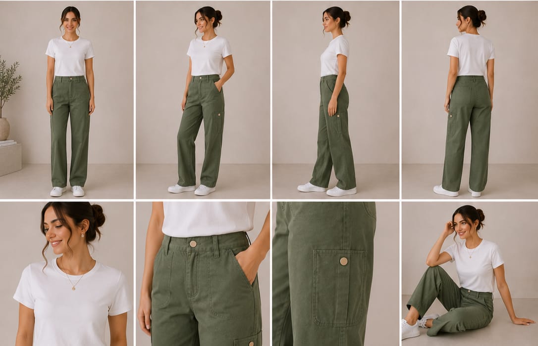 ZARA Olive Green High-Waist Wide-Leg Cargo Trousers - front view
