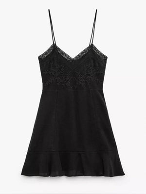 Zara black embroidered mini dress product shot