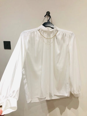 Zara white satin blouse back view clean