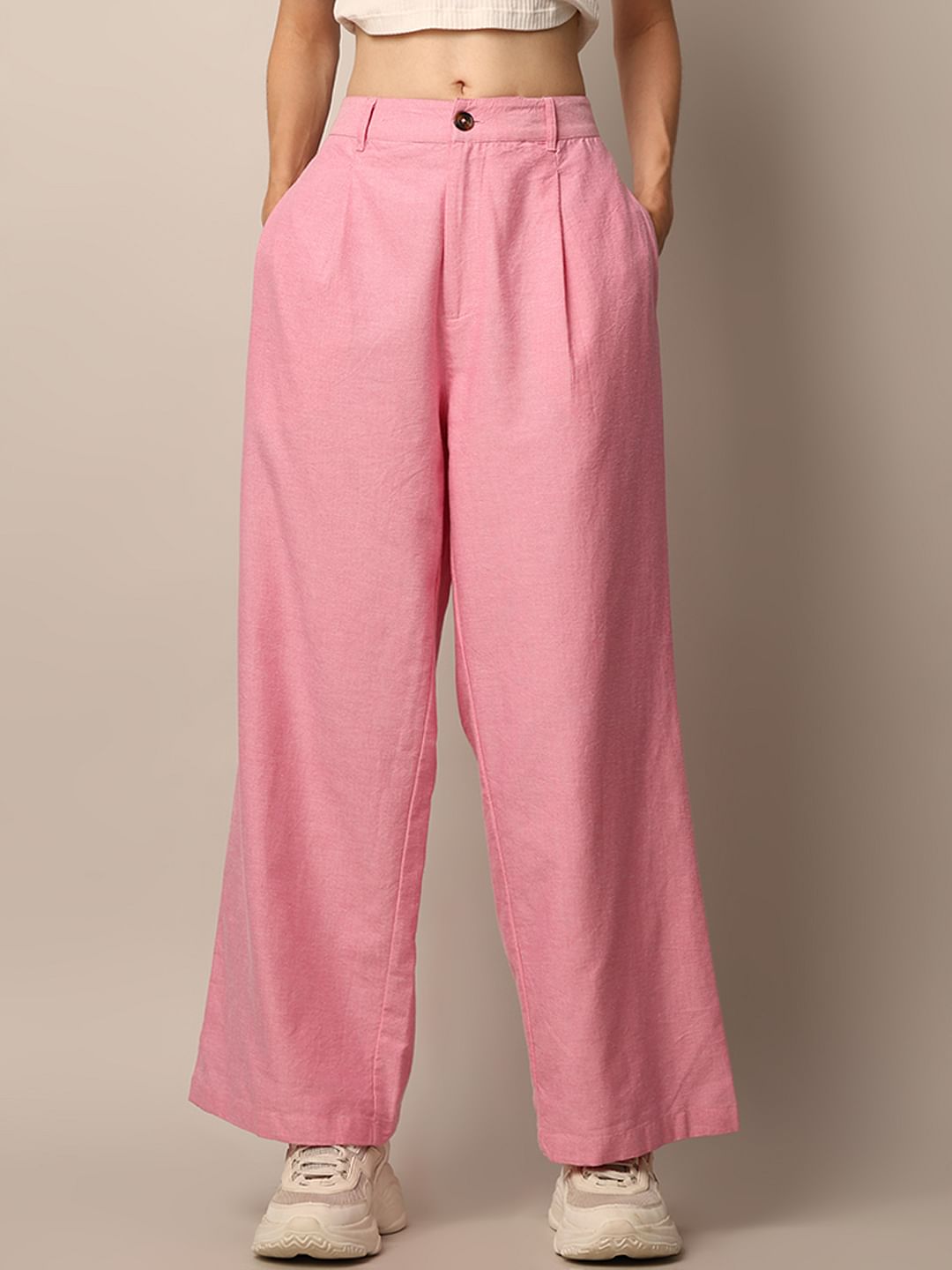 Zara pink Oxford pants flat lay