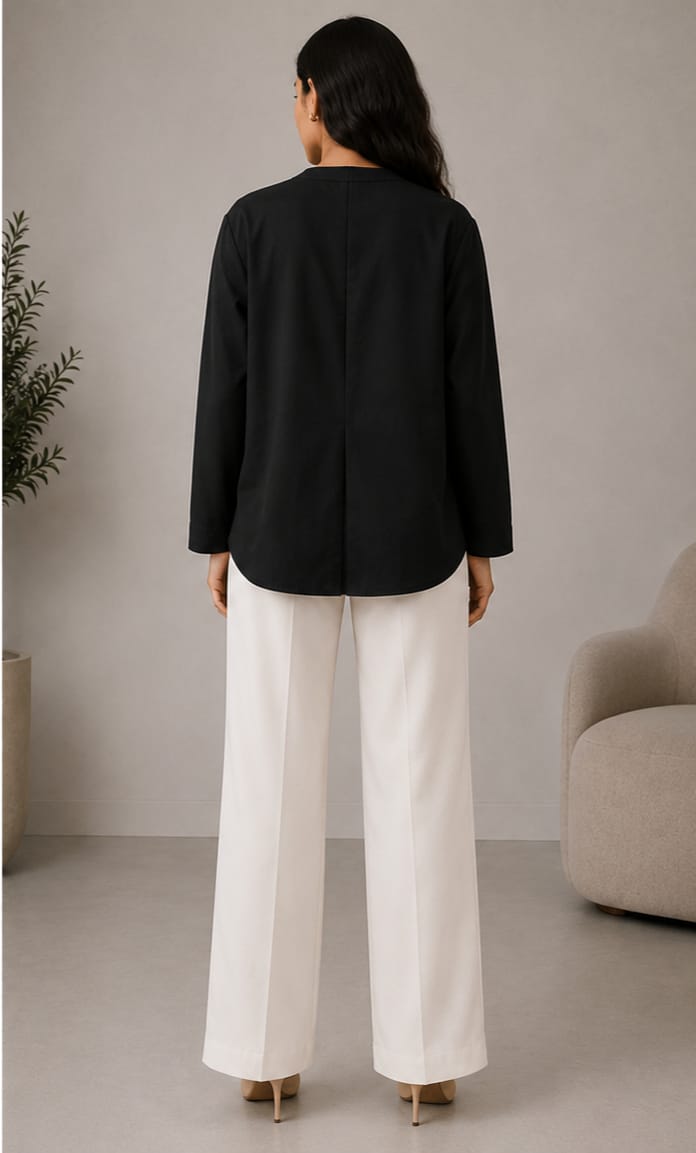 ZARA Black Keyhole Neck Relaxed Blouse - front view