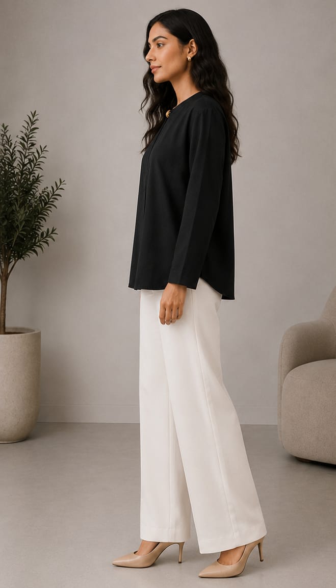 ZARA Black Keyhole Neck Relaxed Blouse - side view