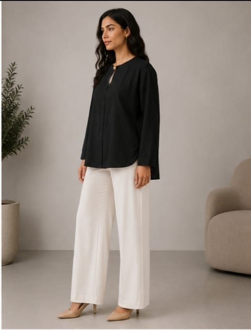 ZARA Black Keyhole Neck Relaxed Blouse - 3/4 angle view