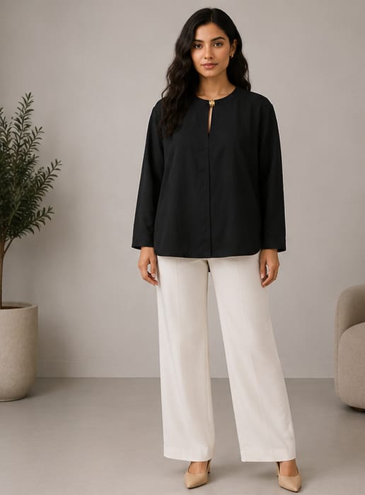 ZARA Black Keyhole Neck Relaxed Blouse - back view