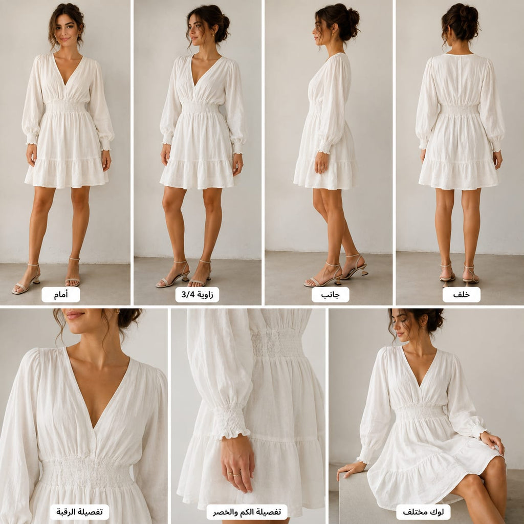 ZARA White V-Neck Mini Dress - multi-angle views