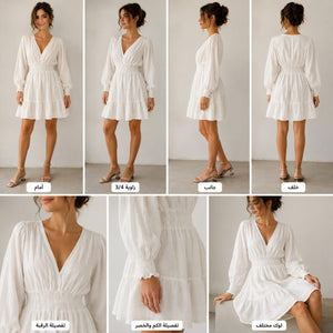 ZARA White V-Neck Mini Dress - multi-angle views