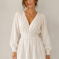 ZARA White V-Neck Mini Dress - front close-up