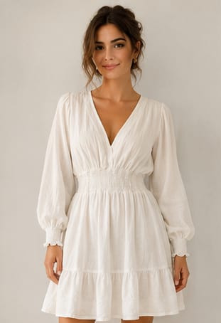 ZARA White V-Neck Mini Dress - front close-up