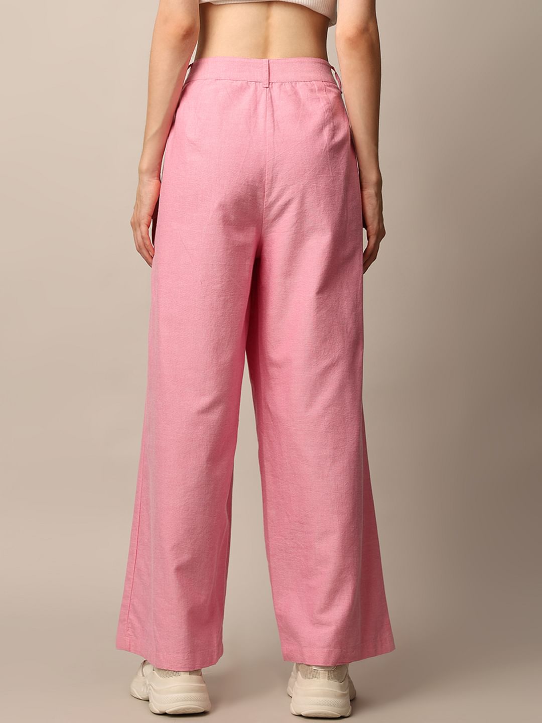 Zara pink Oxford pants detail close-up