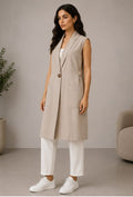 ZARA Sand Beige Longline Sleeveless Blazer Vest - multi-angle detail shots