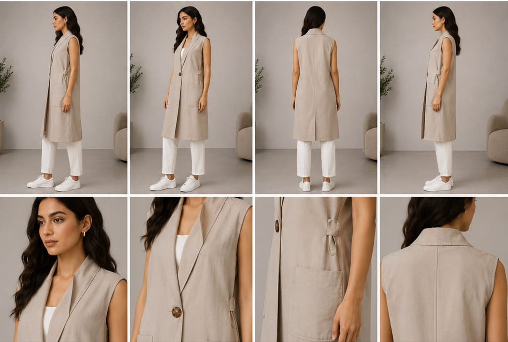 ZARA Sand Beige Longline Sleeveless Blazer Vest - 3/4 angle view