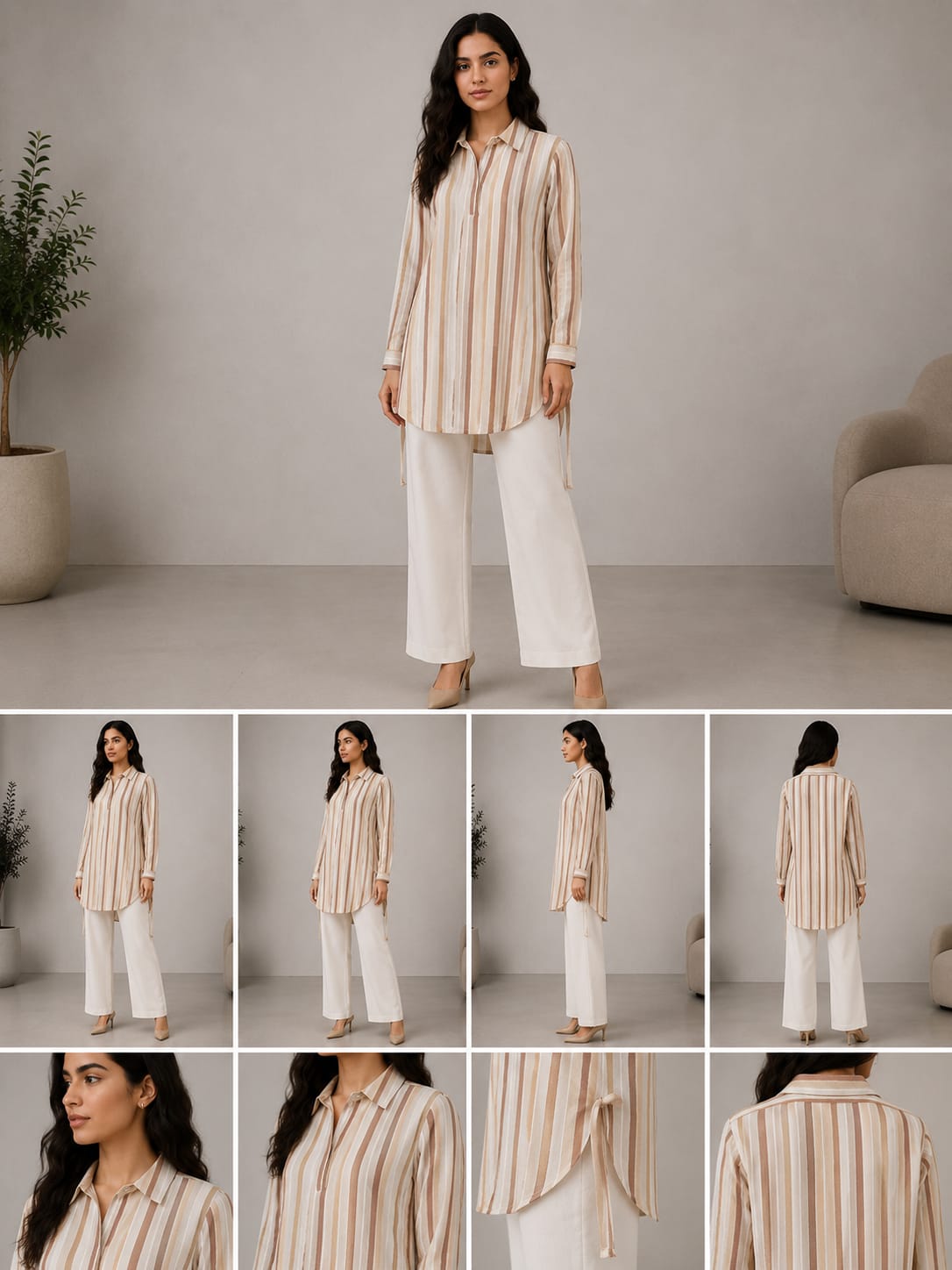 MAX Ivory Stripe Longline Oversized Shirt - multi-angle detail shots
