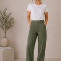 ZARA Olive Green High-Waist Wide-Leg Cargo Trousers - multi-angle views