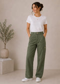 ZARA Olive Green High-Waist Wide-Leg Cargo Trousers - multi-angle views