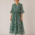 MAX Green Floral Print Chiffon Maxi Dress - multi-angle detail shots