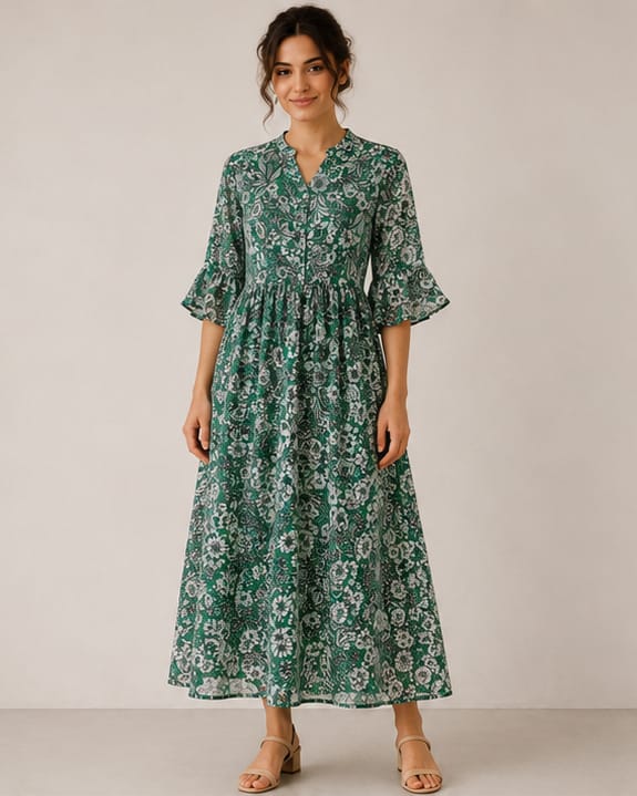 MAX Green Floral Print Chiffon Maxi Dress - multi-angle detail shots