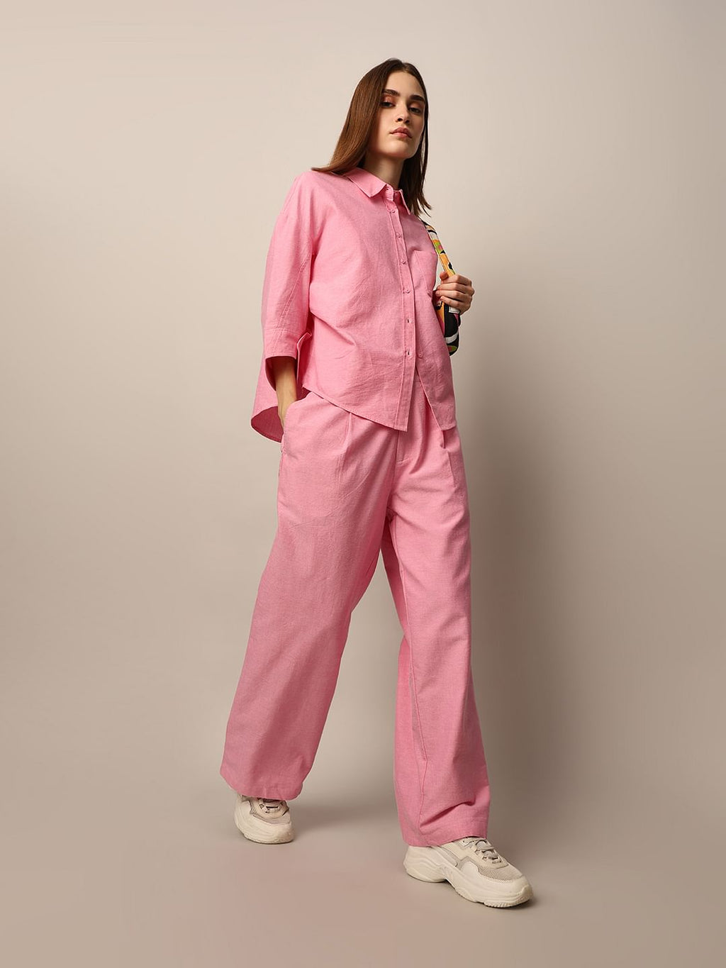 Zara pink Oxford coord set full look