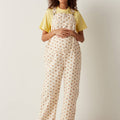Max floral denim maternity dungarees front view on pregnant model