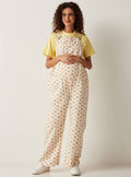 Max floral denim maternity dungarees front view on pregnant model
