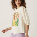 Max graphic print puff sleeve top front view on model