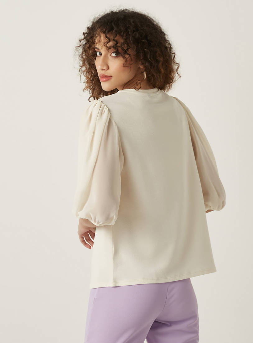 Max graphic print top full length on model