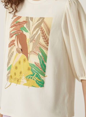 Max graphic print top close-up of tropical illustration