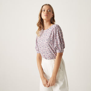 Max lavender floral top back view close-up