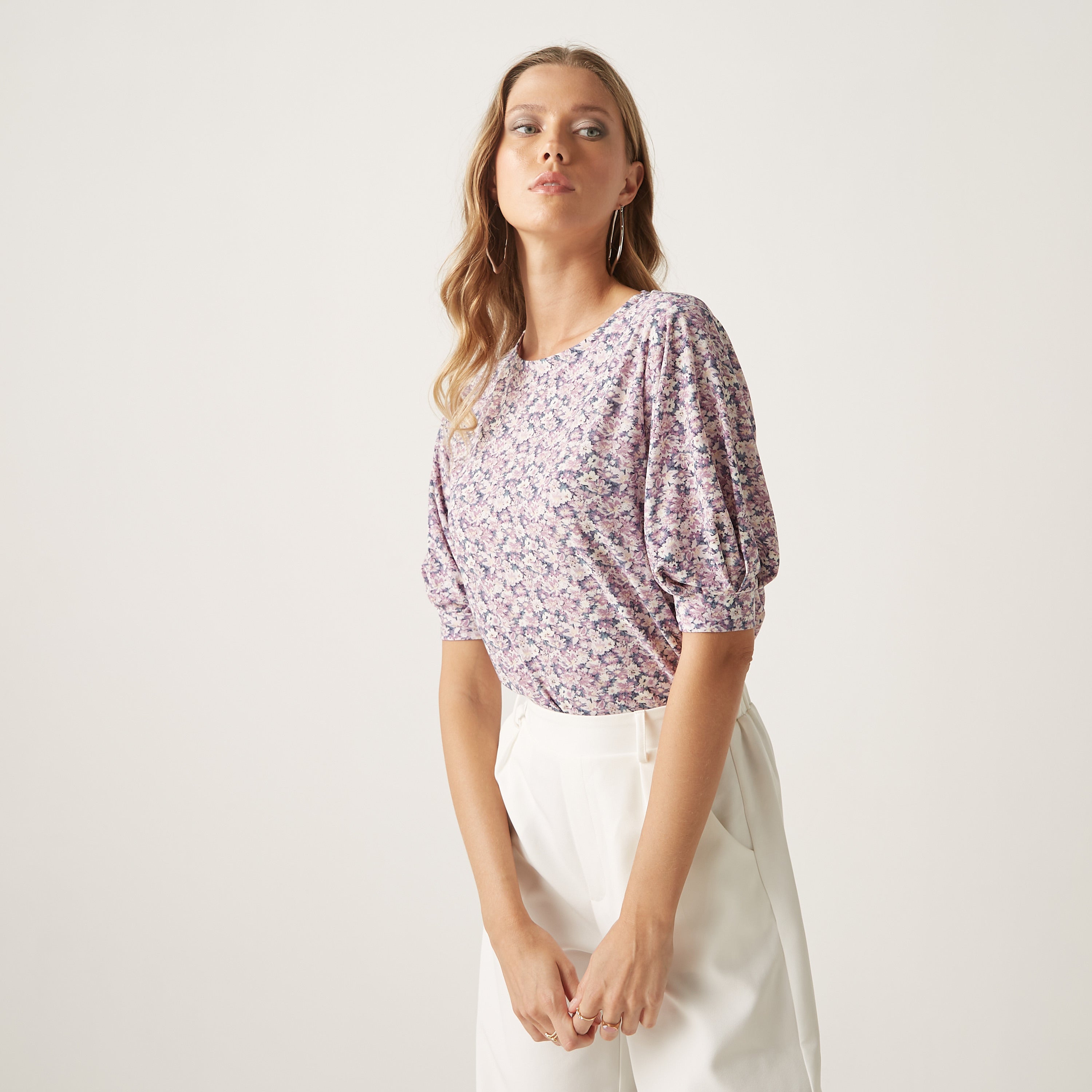 Max lavender floral top back view close-up