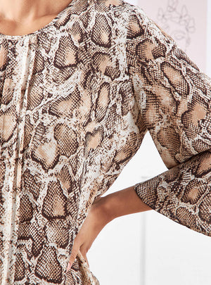 Max animal print pintuck top close-up of snake print and pintuck detail