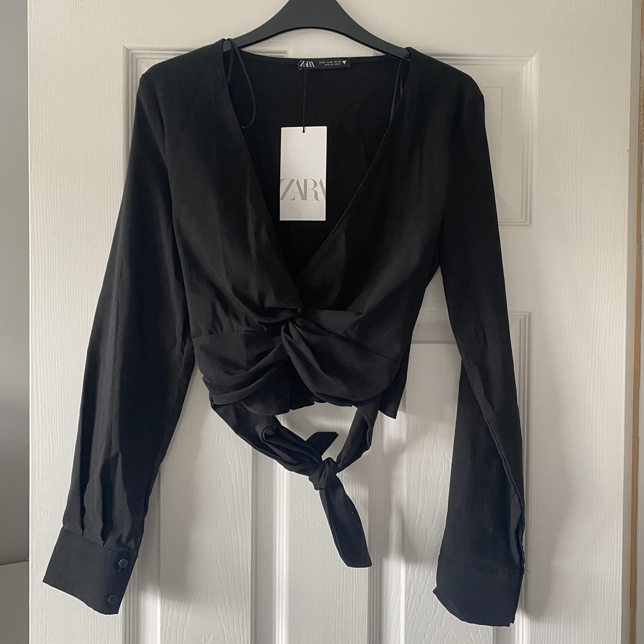 Zara black crop top front close-up