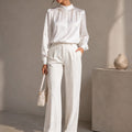 Zara Oyster White Satin Chain Necklace High Collar Blouse | M