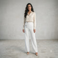 Zara white wide-leg trouser - front view