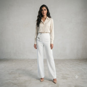 Zara white wide-leg trouser - front view