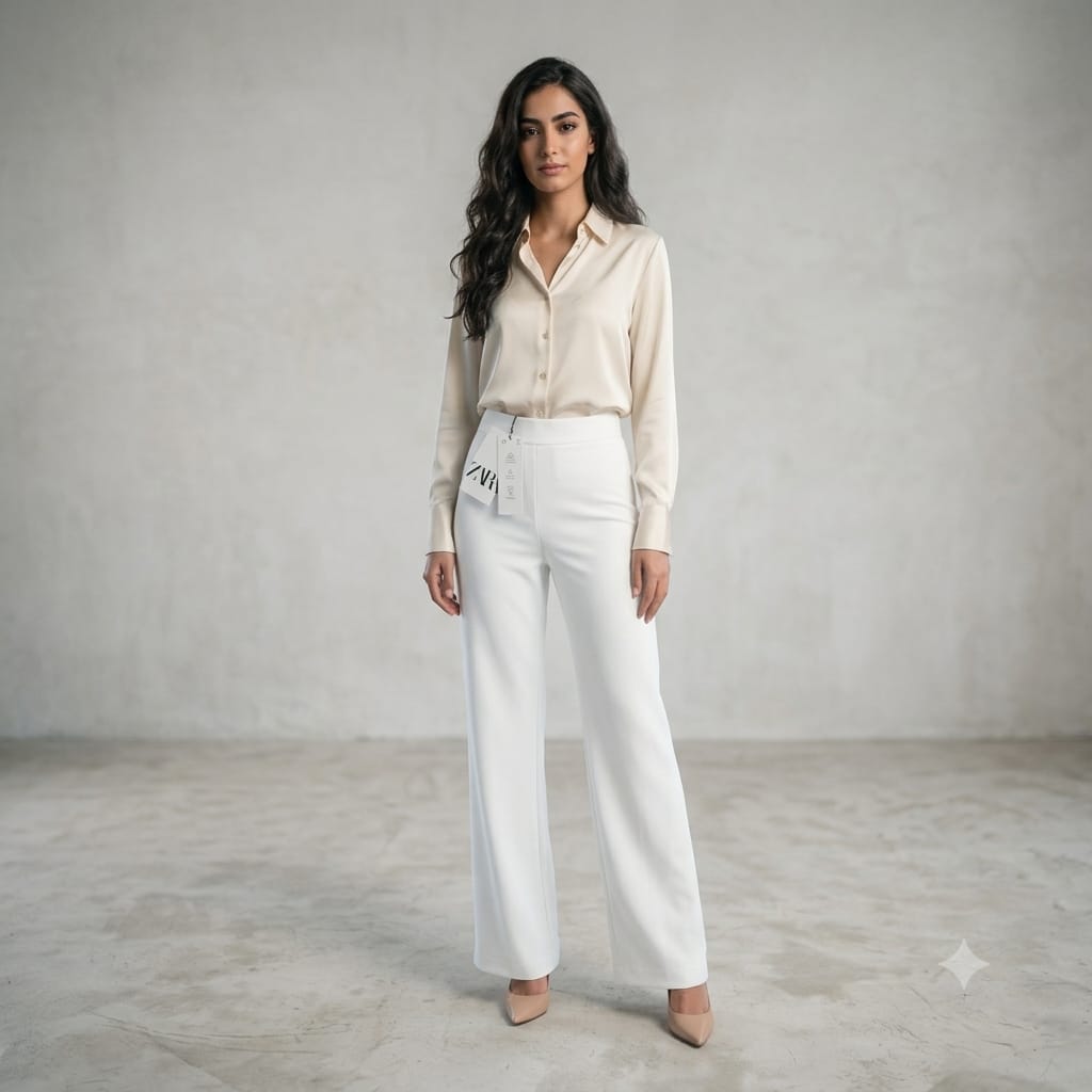 Zara white wide-leg trouser - front view