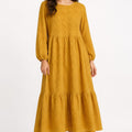 Max textured tiered dress in mustard yellow - front view