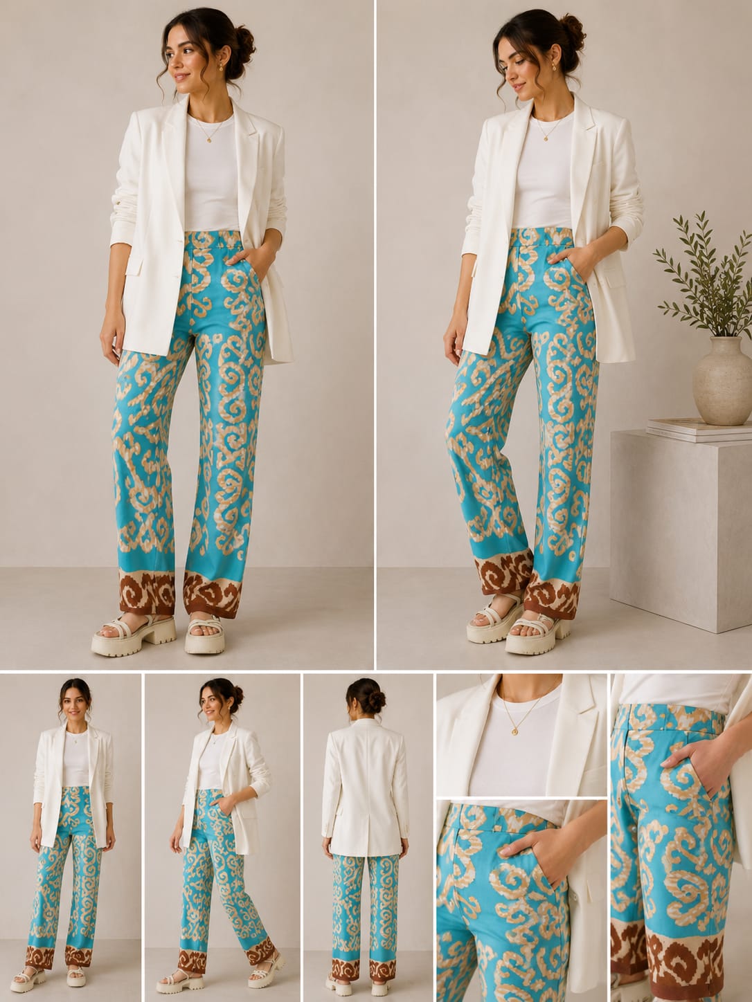 Zara turquoise palazzo wide-leg pants - front view