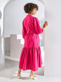 Max hot pink mandarin collar broderie dress - front view