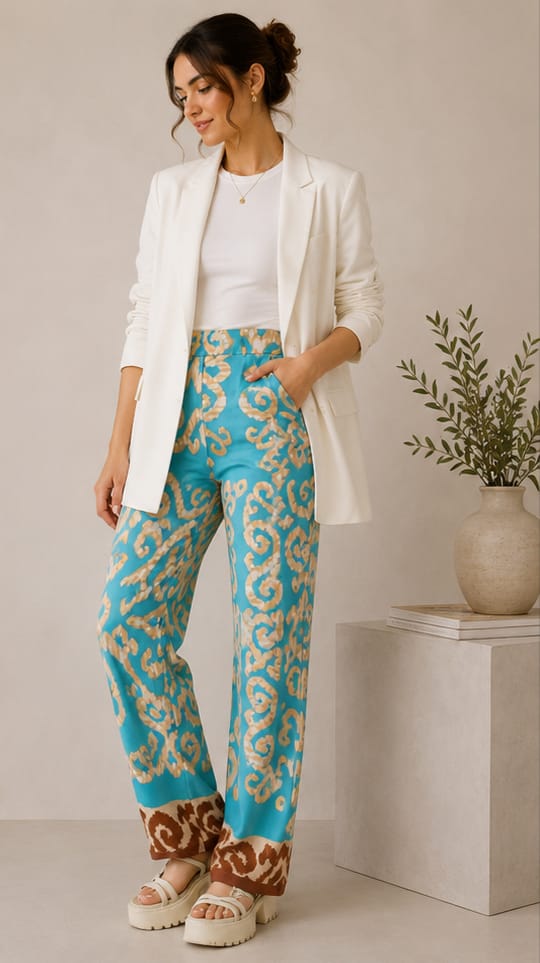 Zara turquoise palazzo wide-leg pants - multi-angle view
