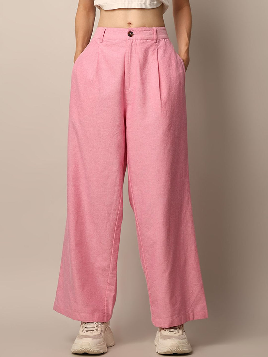 Zara pink Oxford pants flat lay