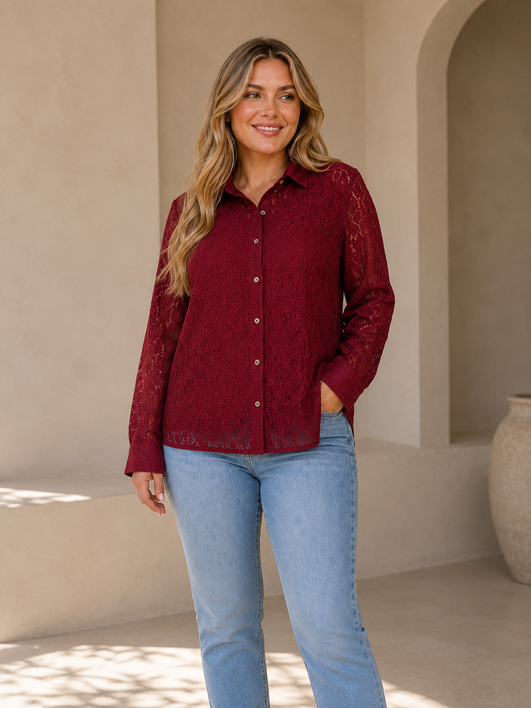 Max Floral Lace Puff Sleeve Shirt | L - XL