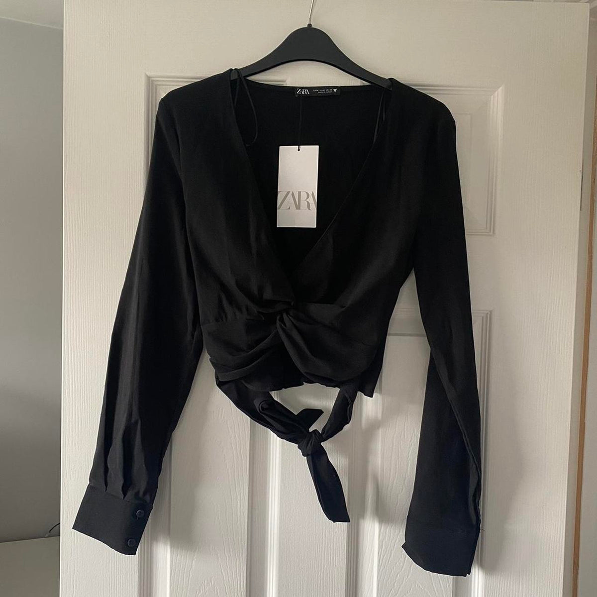 Zara Black Tie-Front Crop Top | S