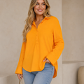 Zara Viscose Orange Button-Up Shirt | S