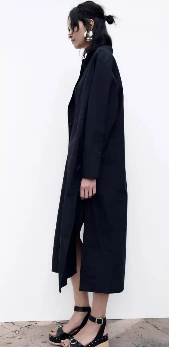 Zara Navy Blue Voluminous Poplin Shirt Dress