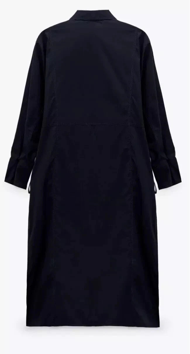 Zara Navy Blue Voluminous Poplin Shirt Dress