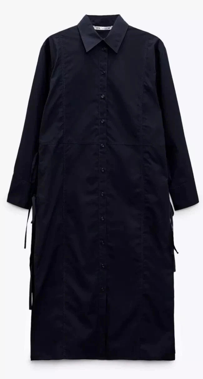 Zara Navy Blue Voluminous Poplin Shirt Dress