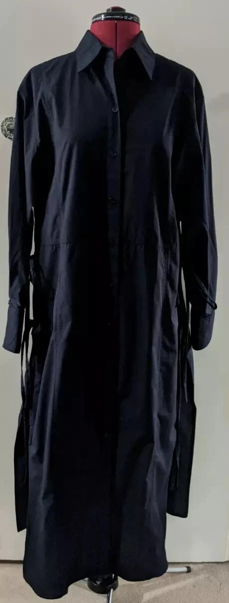 Zara Navy Blue Voluminous Poplin Shirt Dress