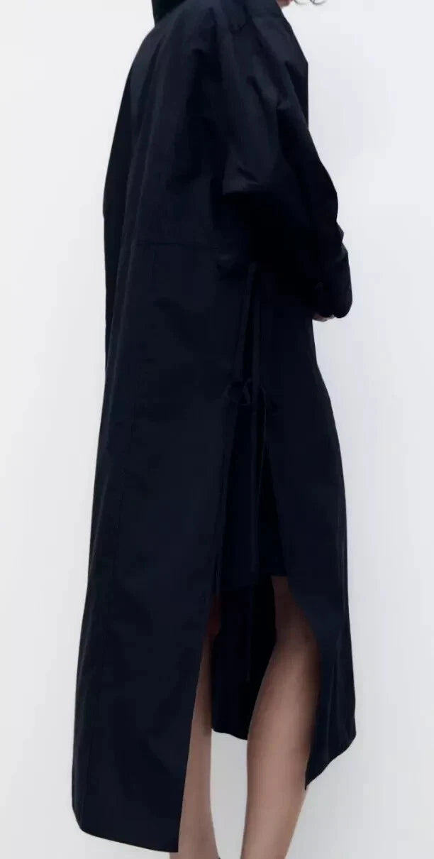 Zara Navy Blue Voluminous Poplin Shirt Dress