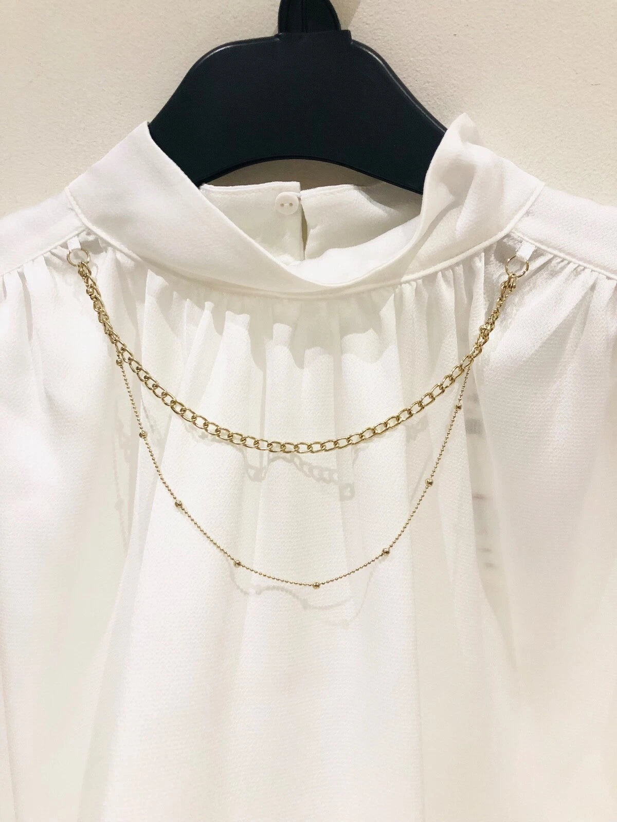 Zara white satin chain necklace blouse front with tag