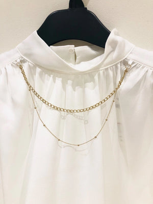 Zara white satin chain necklace blouse front with tag