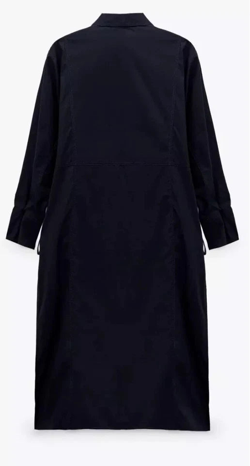 Zara Navy Blue Voluminous Poplin Shirt Dress